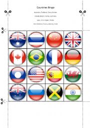 English Worksheet: Countries Bingo Part Nine