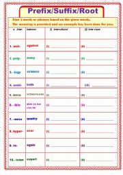 Prefix/Suffix Worksheet