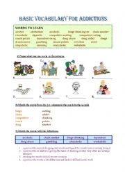 English Worksheet: Addictions - Basic Vocabulary