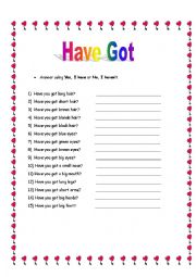 English Worksheet: Have got