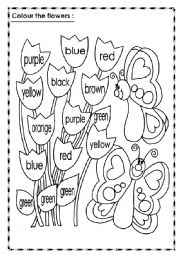 English Worksheet: Colour the Flowers