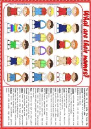 English Worksheet: What are their names? - vocabulary (clothes, accessories, appearance, descriptions) + teacher�s handout with keys [2 pages] *editable
