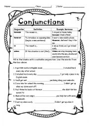 English Worksheet: Conjunctions, unless,therefore, however, because