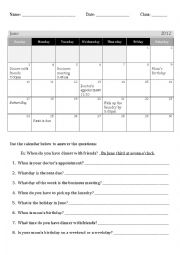 English Worksheet: Using Calendars 