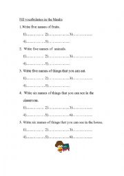 English worksheet: fill vocabulary in the blanks