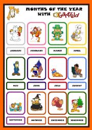 English Worksheet: MONTHS OF THE YEAR PICTIONARY WITH GARFIELD - SET 2 - EDITABLE