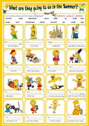 English Worksheet: what are the Simpsons plans for this summer  with 