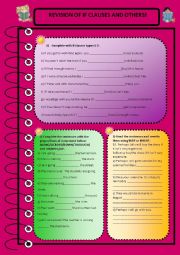 English Worksheet: IF CLAUSES REVISION AND OTHER CONTENTS.