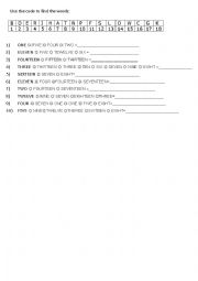 English worksheet: Use the code to find the words