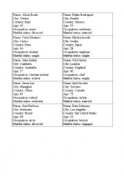 English worksheet: Personal information cards