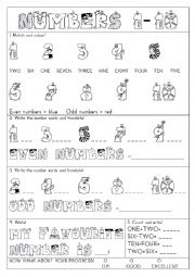 English Worksheet: numbers 1-10