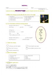 English Worksheet: Song: Wonderful tonight