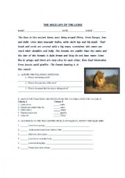 English Worksheet: The wild life of the lions