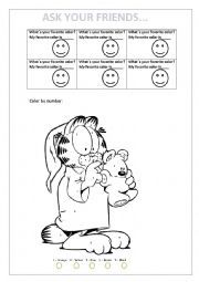 English Worksheet: Ask your friends and color by number
