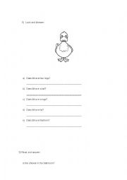 English Worksheet: Animal Body parts, Parts of the house