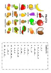 English Worksheet: Fruits: Pictionary + Activities
