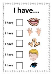 English Worksheet: I have... /Body Parts