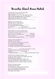 English Worksheet: Song: Breathe (Anna Nalick)