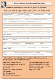 English Worksheet: How to write a biography: Marylin Monroe and Michael Jackson