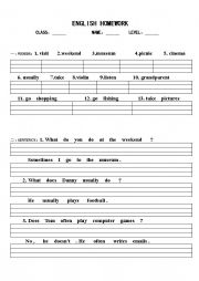 English worksheet: ENGLISH HOMEWORK