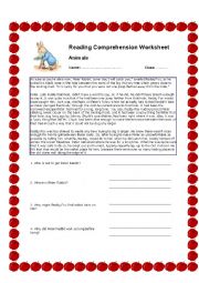 English Worksheet: Peter Rabbit - Reading Comprehension Worksheet
