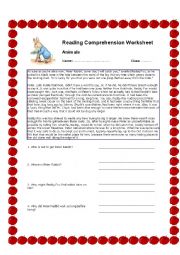 English Worksheet: Peter Rabbit - Reading Comprehension Worksheet