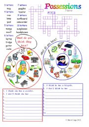 English Worksheet: Possessions: in colour and greyscale with key