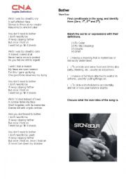 English Worksheet: Bother - Stone Sour