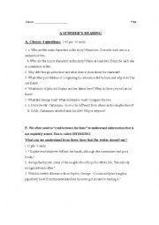 English worksheet: exam a summers reading