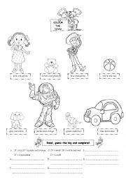English Worksheet: toys and colours