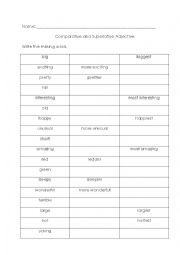 English Worksheet: comparative and superlative