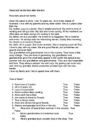 English Worksheet: Alice tells about her family