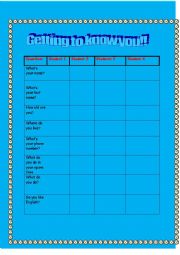 English Worksheet: Getting to know you!