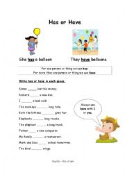 English Worksheet: Using has or have