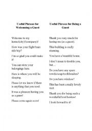 English Worksheet: Useful Phrases for Welcoming a Guest/ Being a Guest