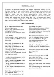 English Worksheet: Begginer Listening - That is what you get (Paramore)