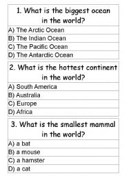 English Worksheet: Nature Facts Quiz