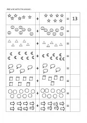 English Worksheet: Count, Add and Write