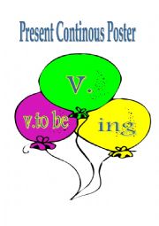 English worksheet: present continuous poster