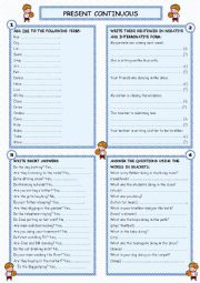 English Worksheet: PRESENT CONTINUOUS