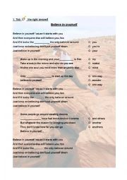 English Worksheet: Listening Comprehension - Encouraging Song: Believe in  Yourself