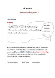 English worksheet: Nouns Ending with s
