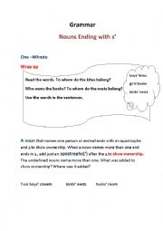 English Worksheet: Nouns Ending with s