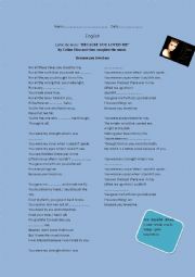 English Worksheet: Because you loved me- music