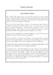 English Worksheet: Reading Worksheet - The Talent Show