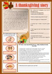 English Worksheet: Text - A Thanksgiving story