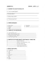 English Worksheet: Review there is, are, subjects, verb can