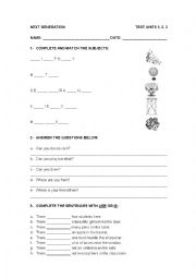 English Worksheet: TEST - there is/ are / plural forms, subjects