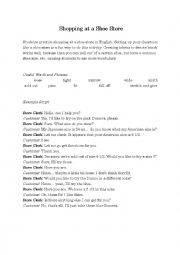 English Worksheet: Shopping at a Shoe Store (Womens Shoes)