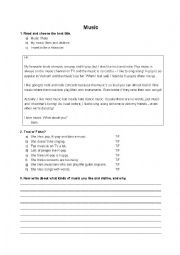 English Worksheet: Music: Reading and Writing About Your Preferences